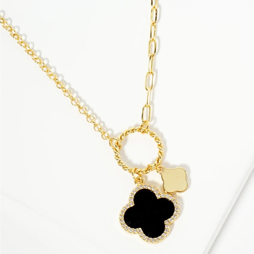Black & Gold Clover Necklace 18kt Gold Dipped